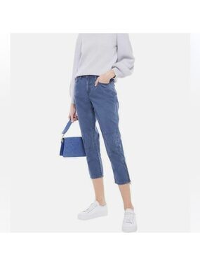 CURRENT/ELLIOTT The Debbie Crop pants 100% cotton twill ankle zips bijou blue 27